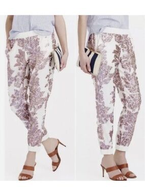 J. Crew White Jogger Pants with Lavender Floral Print